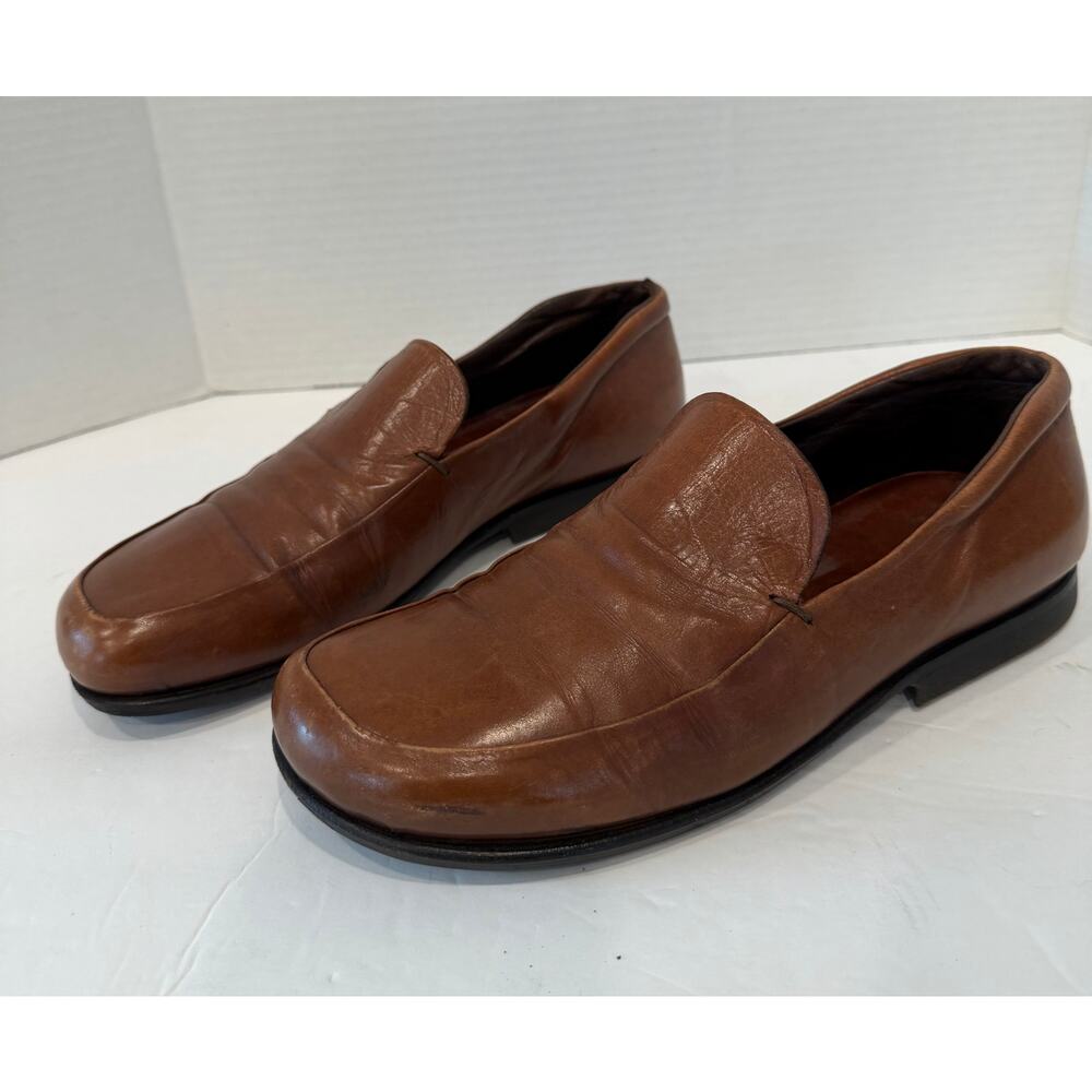 Authentic Prada Men's Brown Leather Slip On Classic Luxury Loafer‎ Shoes Sz 6.5